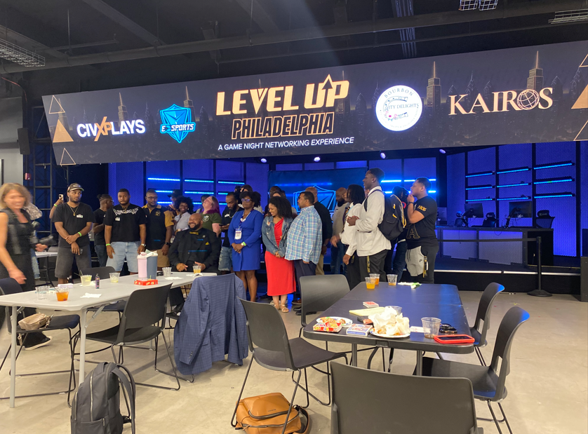 Corporate event guests gathered during a reception